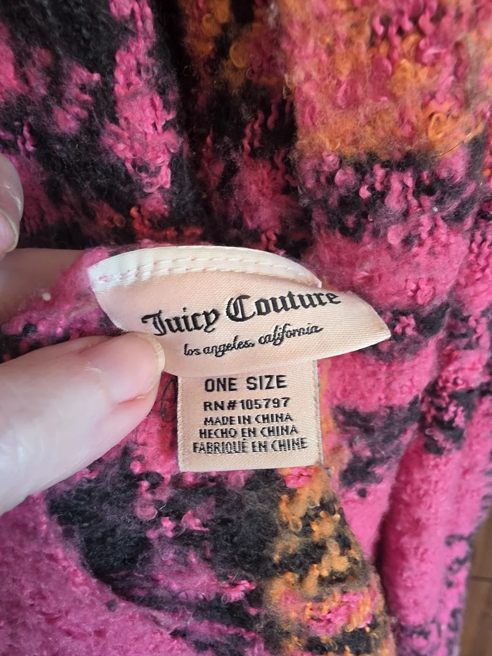Juicy Couture Pink, Black & Orange Bouclé Scarf